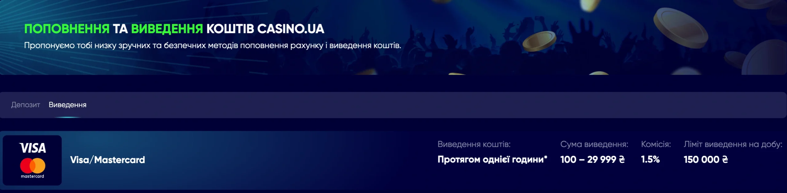 Доступні методи виводу коштів